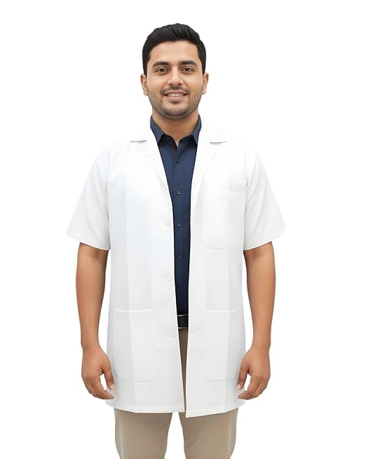 Male/ Female Professional Short Sleeve Lab Coat | White Polyester Medical Apron with 3 Pockets |Unisex