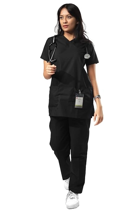 UNIFORM CRAFT Women’s Scrub Suits DSVX || 4 pocket scrubs | Ideal for doctors, dentists, vets, nurses & healthcare professionals (Black, M)
